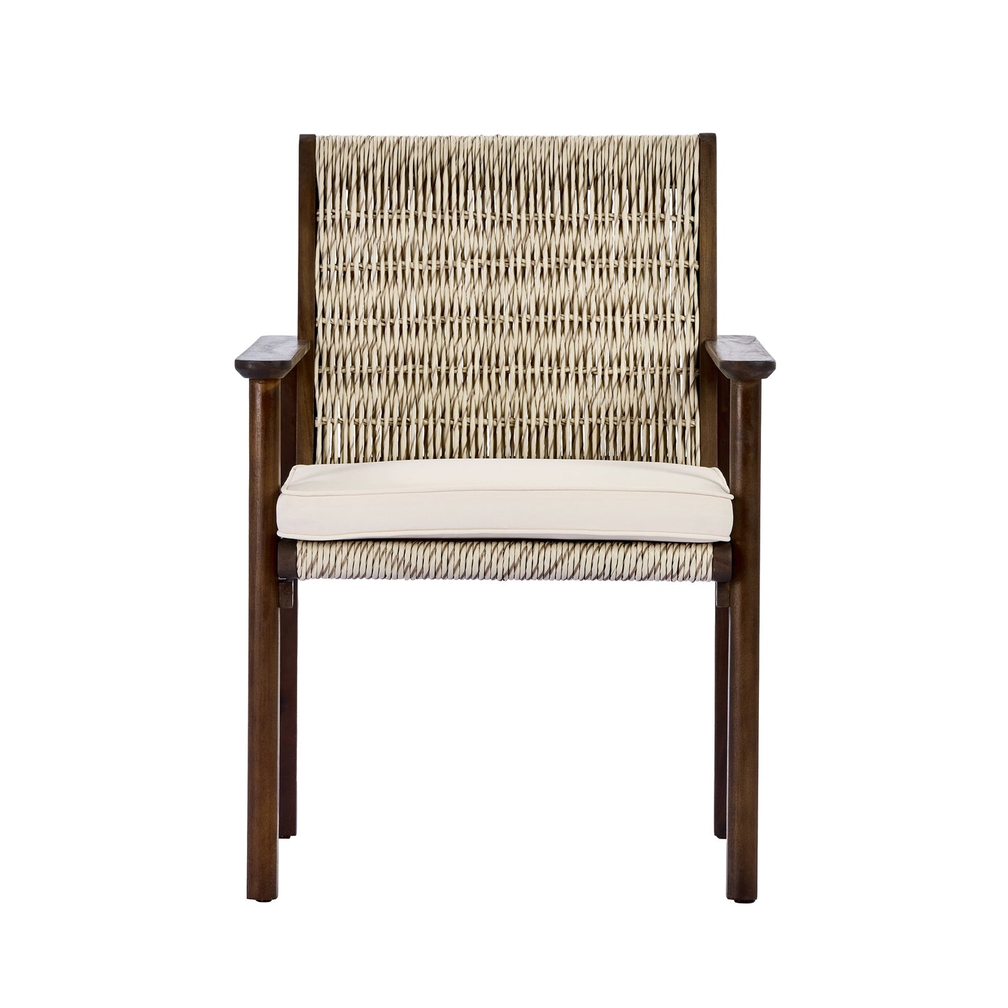 Two Outdoor Dining Chairs With Acacia And Wicker