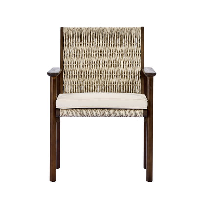 Two Outdoor Dining Chairs With Acacia And Wicker