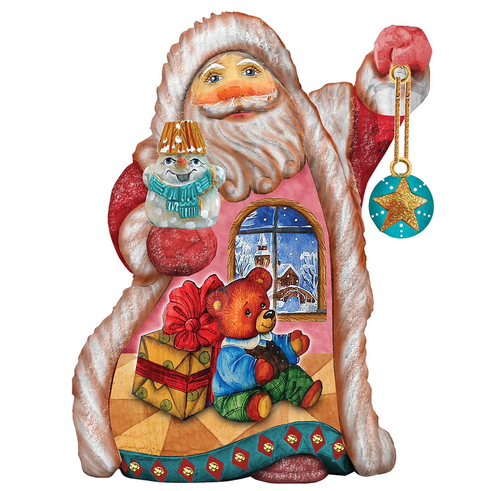 Teddy Santa handpainted sculpted ornament with snowman and baubles by G.DeBrekht on Tampa Home & Garden Store