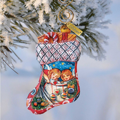 Christmas Angel Stacking Ornament by G. DeBrekht, hand-painted multicolor stocking design on Tampa Home & Garden Store