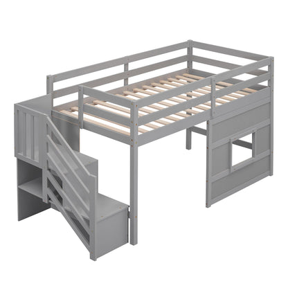 Gray loft bed with storage staircase and slatted base by HouseOfZazla on Tampa Home & Garden Store