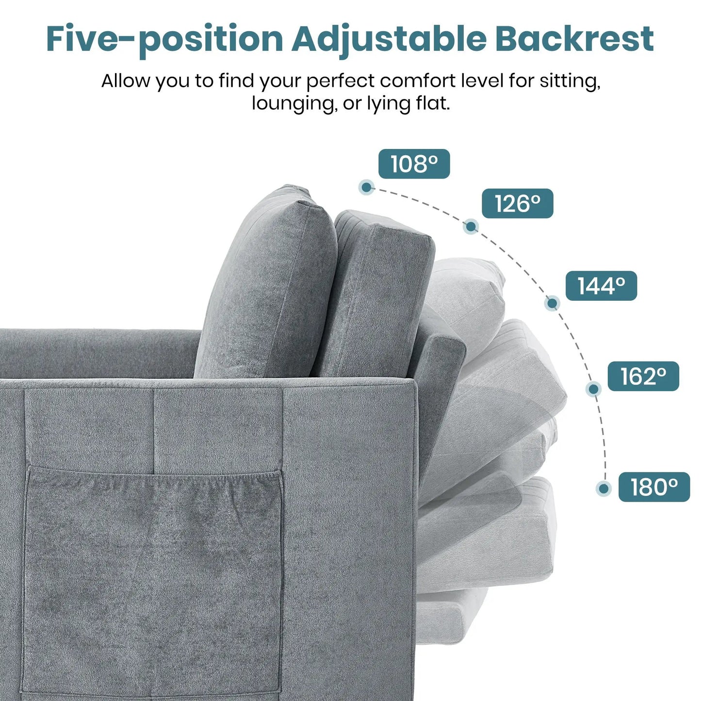 Upholstered sleeper sofa in gray fabric with 5-position backrest by Unique Piece Furniture on Tampa Home & Garden Store