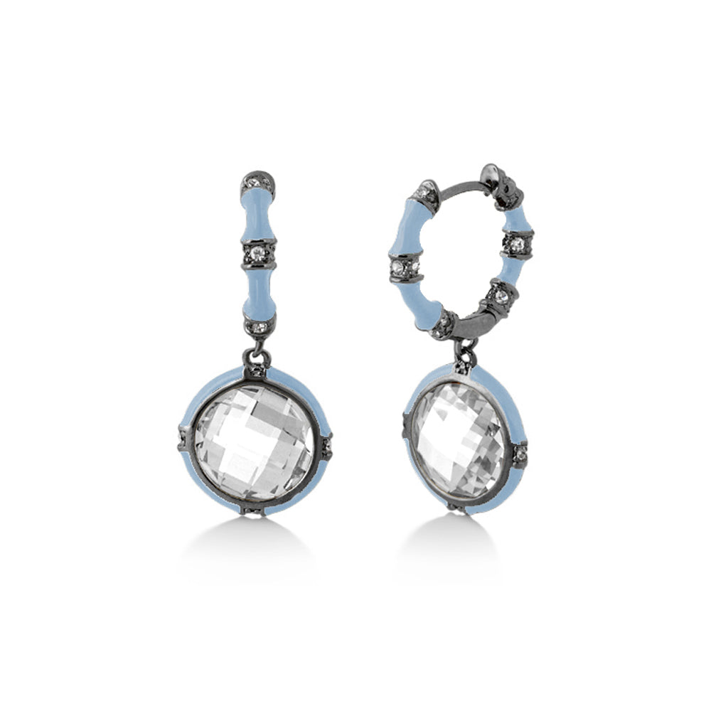 Lauren G Adams Prince Charming Cubic Zirconia Earrings blue enamel hoops with crystal drops on Tampa Home & Garden Store