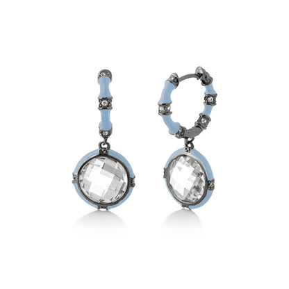 Lauren G Adams Prince Charming Cubic Zirconia Earrings blue enamel hoops with crystal drops on Tampa Home & Garden Store