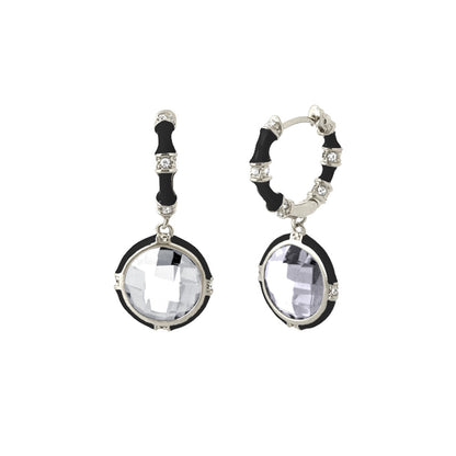 Prince Charming Cubic Zirconia Earrings pair by Lauren G Adams, black enamel with crystal drops on Tampa Home & Garden Store