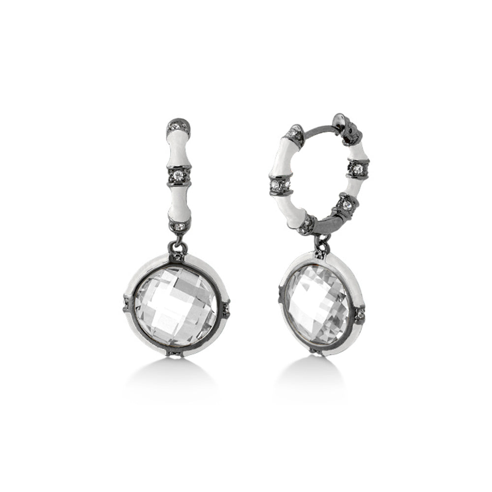 Prince Charming Cubic Zirconia Earrings, silver-tone drop hoops with white segments and crystals on Tampa Home & Garden Store