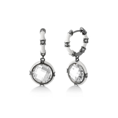 Prince Charming Cubic Zirconia Earrings, silver-tone drop hoops with white segments and crystals on Tampa Home & Garden Store