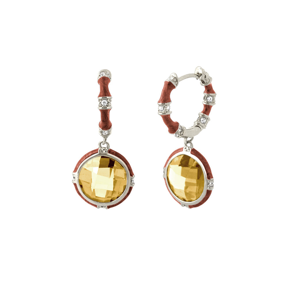 Prince Charming Cubic Zirconia Earrings, with orange enamel hoops and yellow drops in silver on Tampa Home & Garden Store