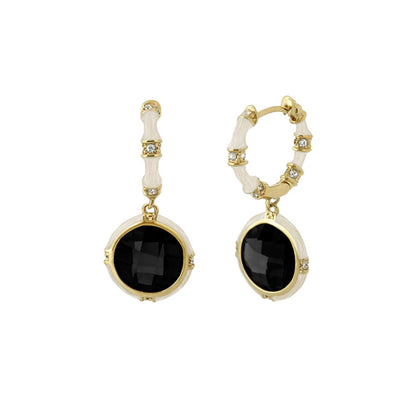 Prince Charming Cubic Zirconia Earrings by Lauren G Adams goldtone hoops and drop with black stones pair on Tampa Home & Garden Store