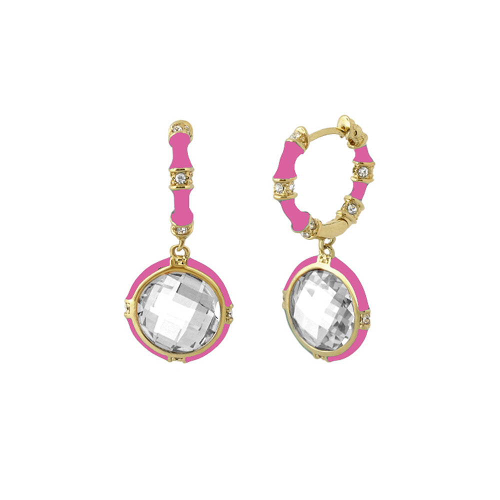 Prince Charming Cubic Zirconia Earrings pair pink enamel gold setting by Lauren G Adams on Tampa Home & Garden Store