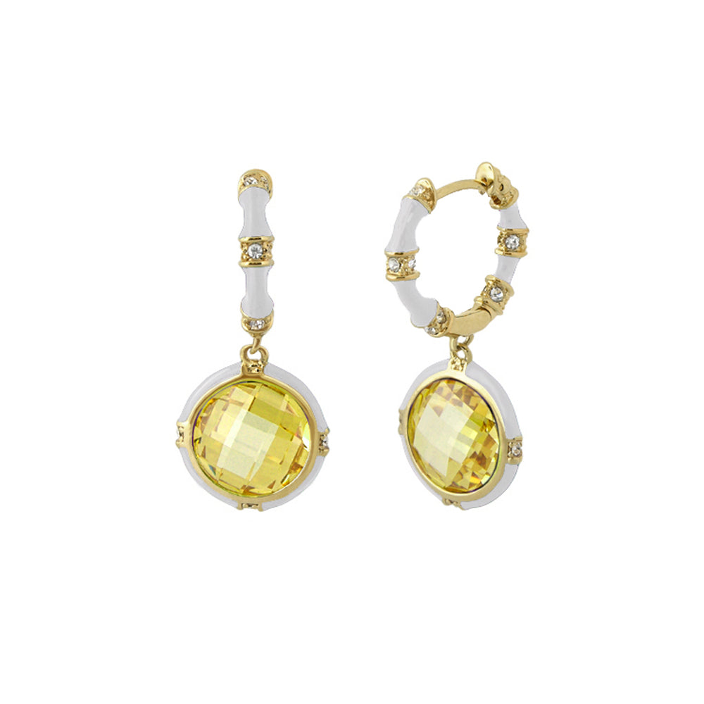 Prince Charming cubic zirconia earrings by Lauren G Adams, gold-tone hoops with yellow gems on Tampa Home & Garden Store