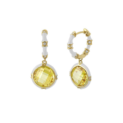 Prince Charming cubic zirconia earrings by Lauren G Adams, gold-tone hoops with yellow gems on Tampa Home & Garden Store