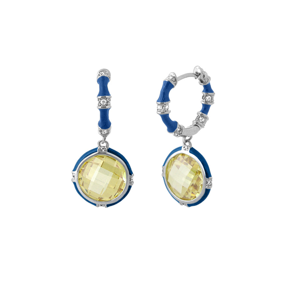 Prince Charming Cubic Zirconia Earrings pair: blue enamel hoops and drops with yellow CZ on Tampa Home & Garden Store