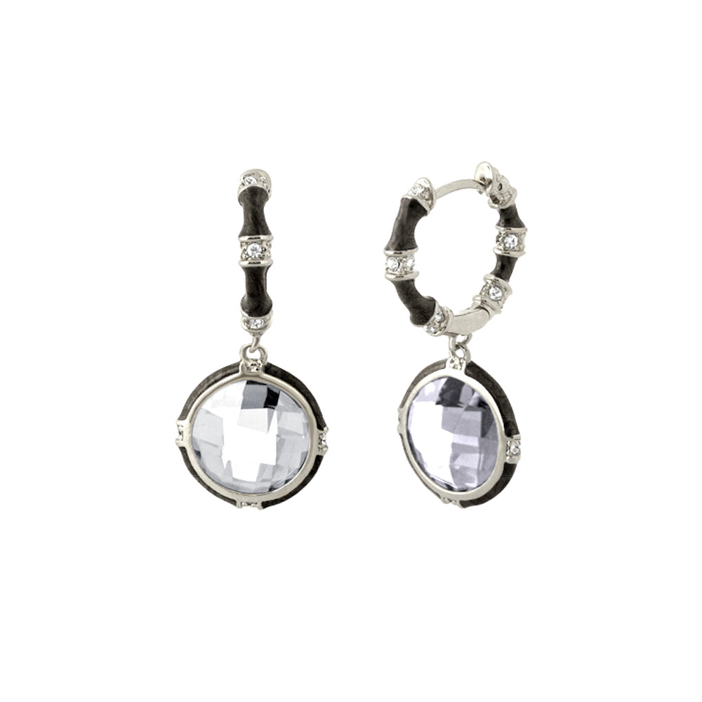 Prince Charming CZ Earrings, Lauren G Adams, silver-tone hoops with clear CZ stones, pair on Tampa Home & Garden Store