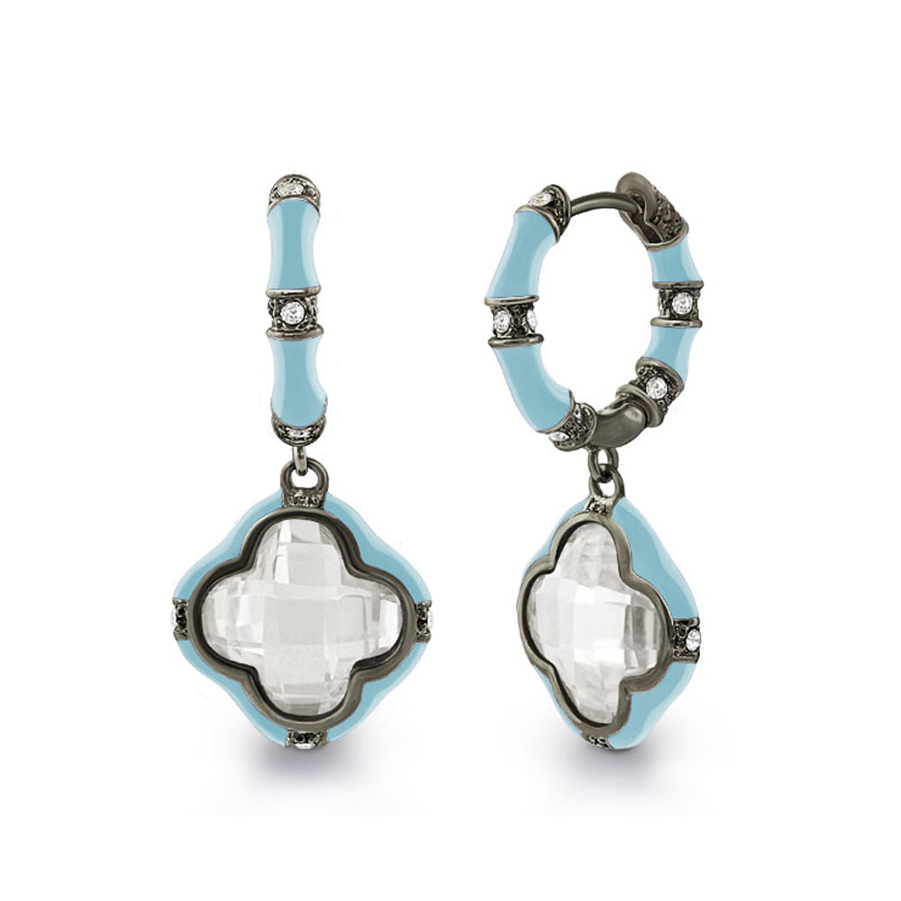 Prince Charming Earrings Enamel-Framed Clover Drop turquoise with crystals 2 earrings on Tampa Home & Garden Store