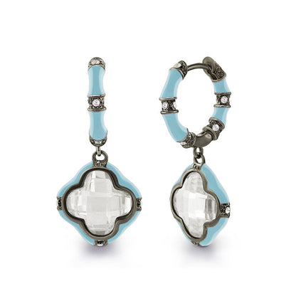 Prince Charming Earrings Enamel-Framed Clover Drop turquoise with crystals 2 earrings on Tampa Home & Garden Store