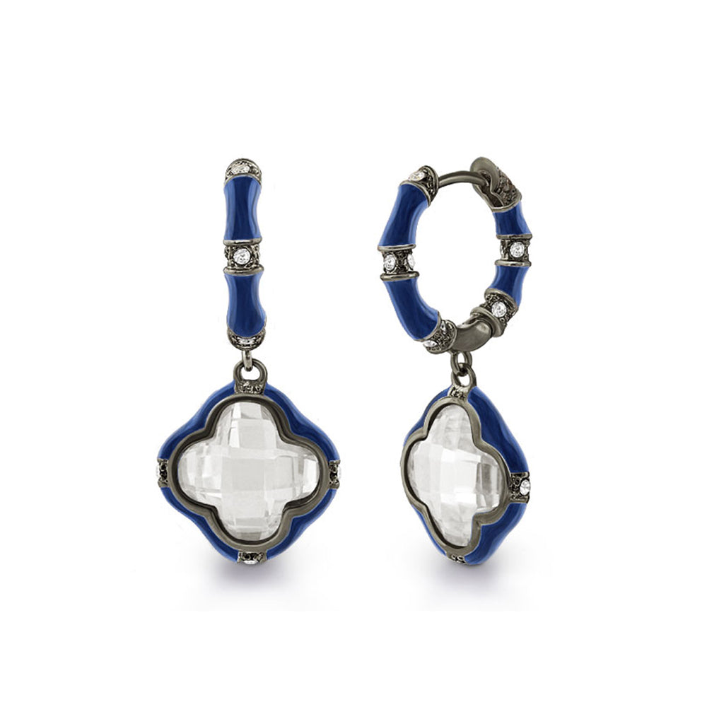 Prince Charming Earrings — Enamel-Framed Clover Drop, blue, Lauren G Adams pair on Tampa Home & Garden Store