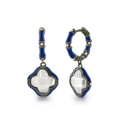 Prince Charming Earrings — Enamel-Framed Clover Drop, blue, Lauren G Adams pair on Tampa Home & Garden Store