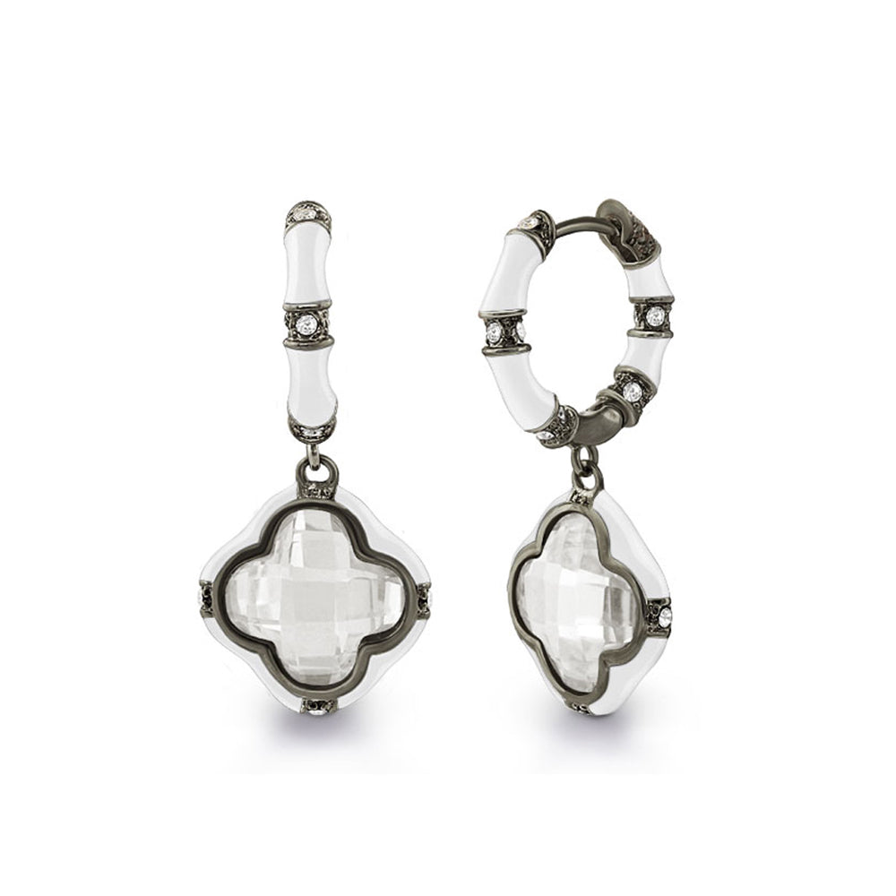 Prince Charming Earrings — Enamel Clover, silver-tone with crystals, Lauren G Adams, pair on Tampa Home & Garden Store