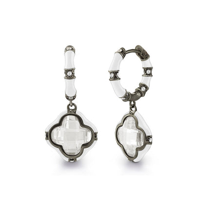 Prince Charming Earrings — Enamel Clover, silver-tone with crystals, Lauren G Adams, pair on Tampa Home & Garden Store