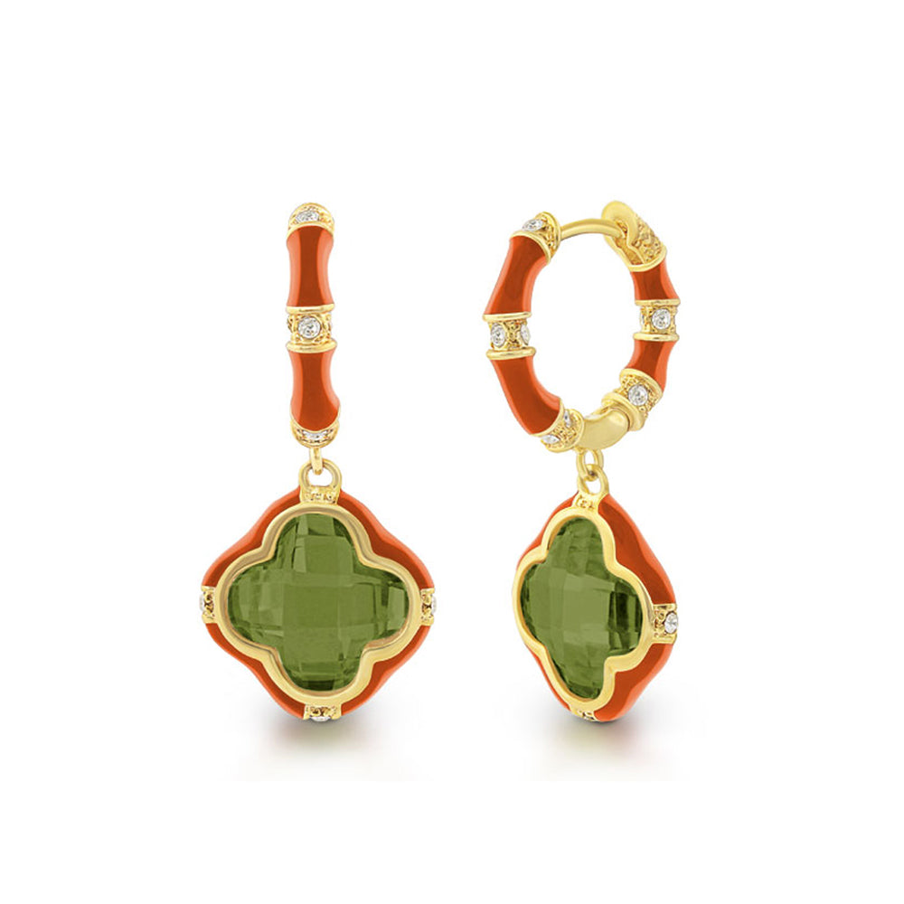 Prince Charming Earrings Lauren G Adams Enamel Clover Drop hoops with green center pair on Tampa Home & Garden Store
