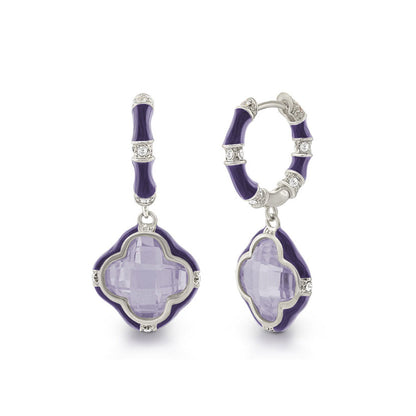 Prince Charming Earrings — Enamel Clover Drop, purple enamel clover pendant on hoops on Tampa Home & Garden Store