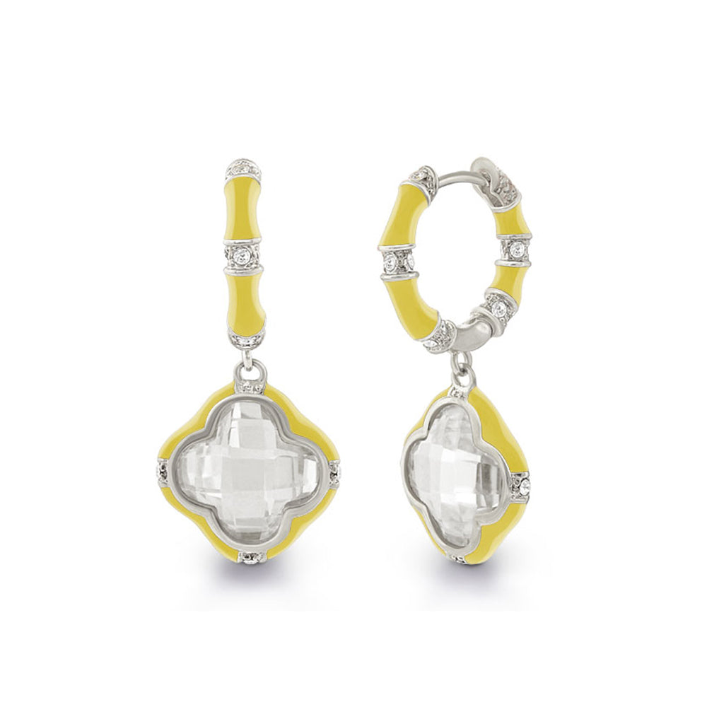 Prince Charming Earrings Enamel Clover Drop yellow enamel hoops with crystal Lauren G Adams pair on Tampa Home & Garden Store