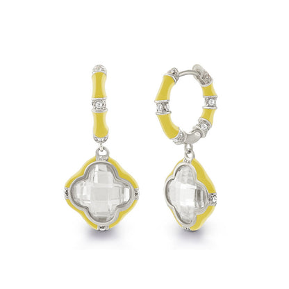 Prince Charming Earrings Enamel Clover Drop yellow enamel hoops with crystal Lauren G Adams pair on Tampa Home & Garden Store