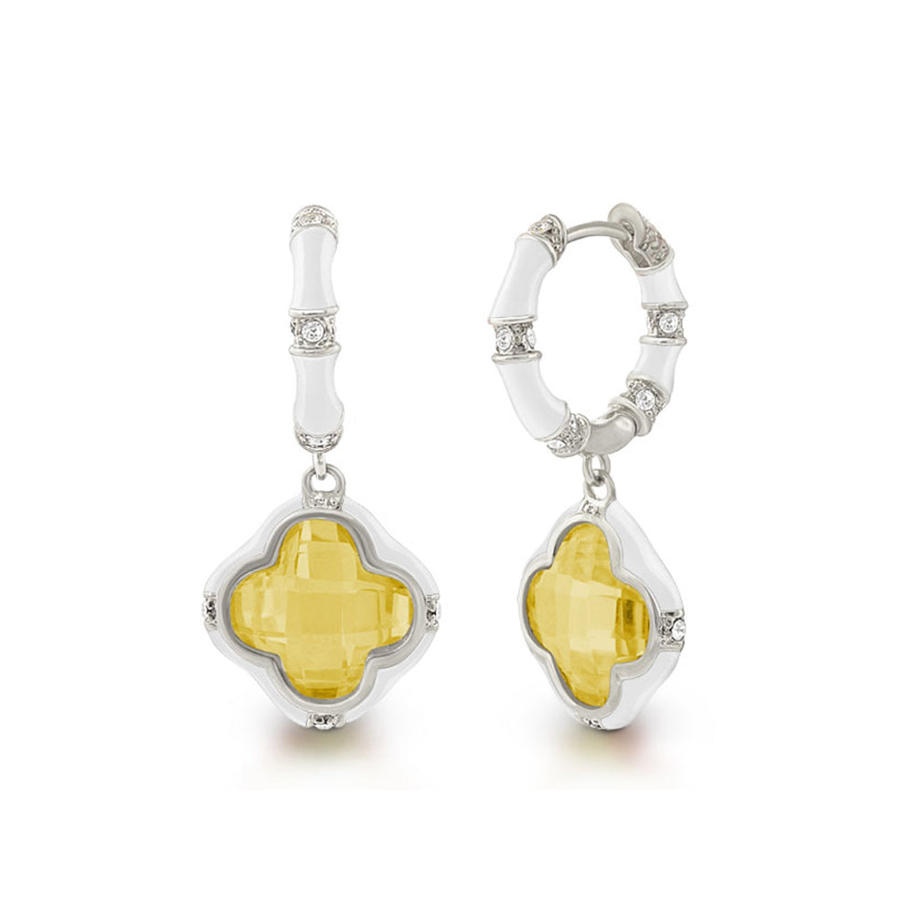 Prince Charming Earrings — Enamel-Framed Clover Drop by Lauren G Adams, white enamel hoops with yellow faceted clover pendant on Tampa Home & Garden Store
