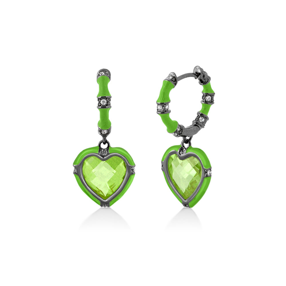 Prince Charming Cubic Zirconia Earrings Lauren G Adams, lime green heart charms, silver on Tampa Home & Garden Store