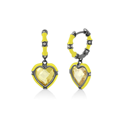 Prince Charming Cubic Zirconia Earrings pair yellow heart pendants, drop and hoop on Tampa Home & Garden Store