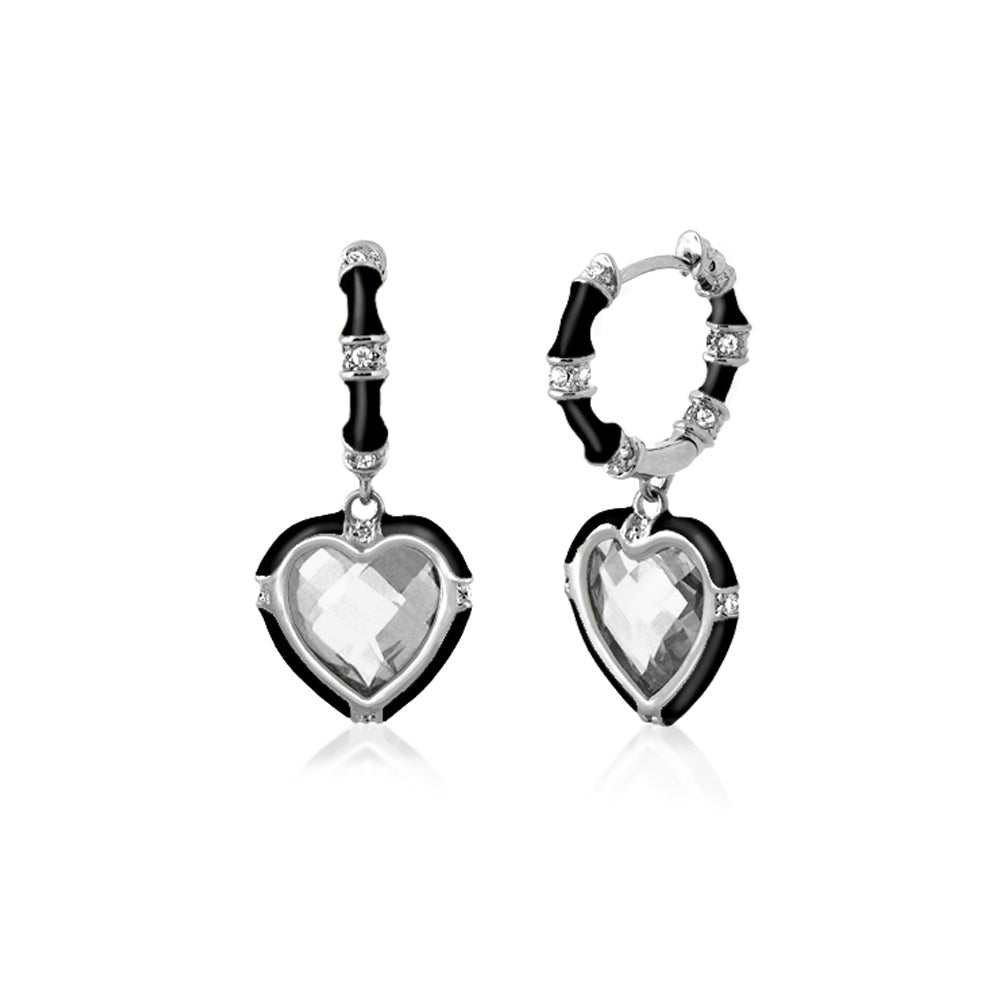 Prince Charming Cubic Zirconia Earrings, Lauren G Adams, black enamel hearts, pair on Tampa Home & Garden Store