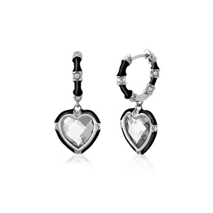 Prince Charming Cubic Zirconia Earrings, Lauren G Adams, black enamel hearts, pair on Tampa Home & Garden Store