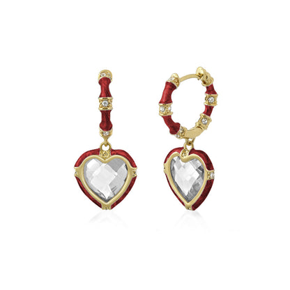 Prince Charming Cubic Zirconia Earrings, red heart CZ charms in goldtone Lauren G Adams on Tampa Home & Garden Store