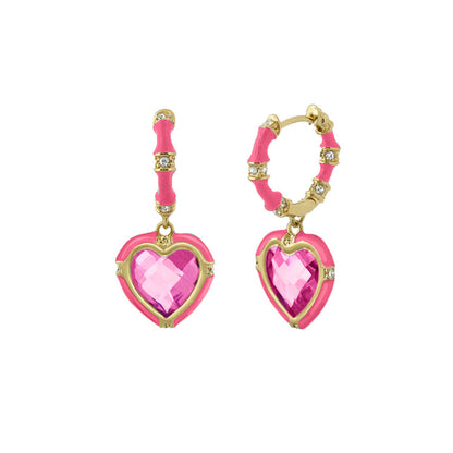 Prince Charming Cubic Zirconia Earrings pink enamel heart with goldtone setting Lauren G Adams on Tampa Home & Garden Store