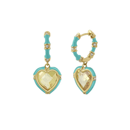 Prince Charming Cubic Zirconia Earrings by Lauren G Adams turquoise enamel heart on gold hoop pair on Tampa Home & Garden Store