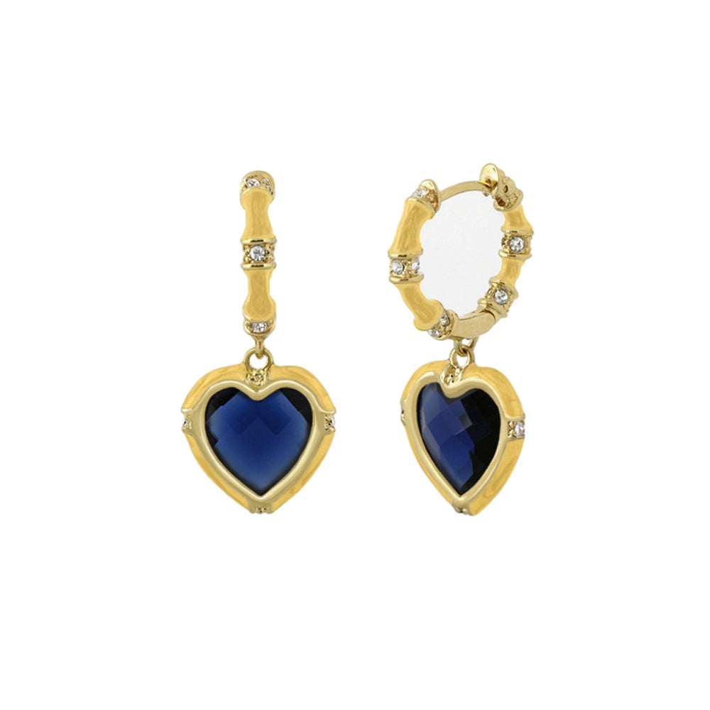 Prince Charming Earrings by Lauren G Adams, gold-tone earrings with blue heart CZ stones on Tampa Home & Garden Store