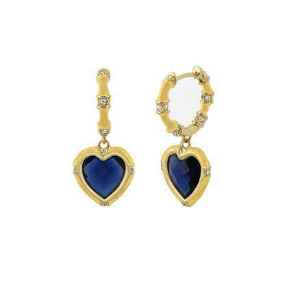 Prince Charming Earrings by Lauren G Adams, gold-tone earrings with blue heart CZ stones on Tampa Home & Garden Store