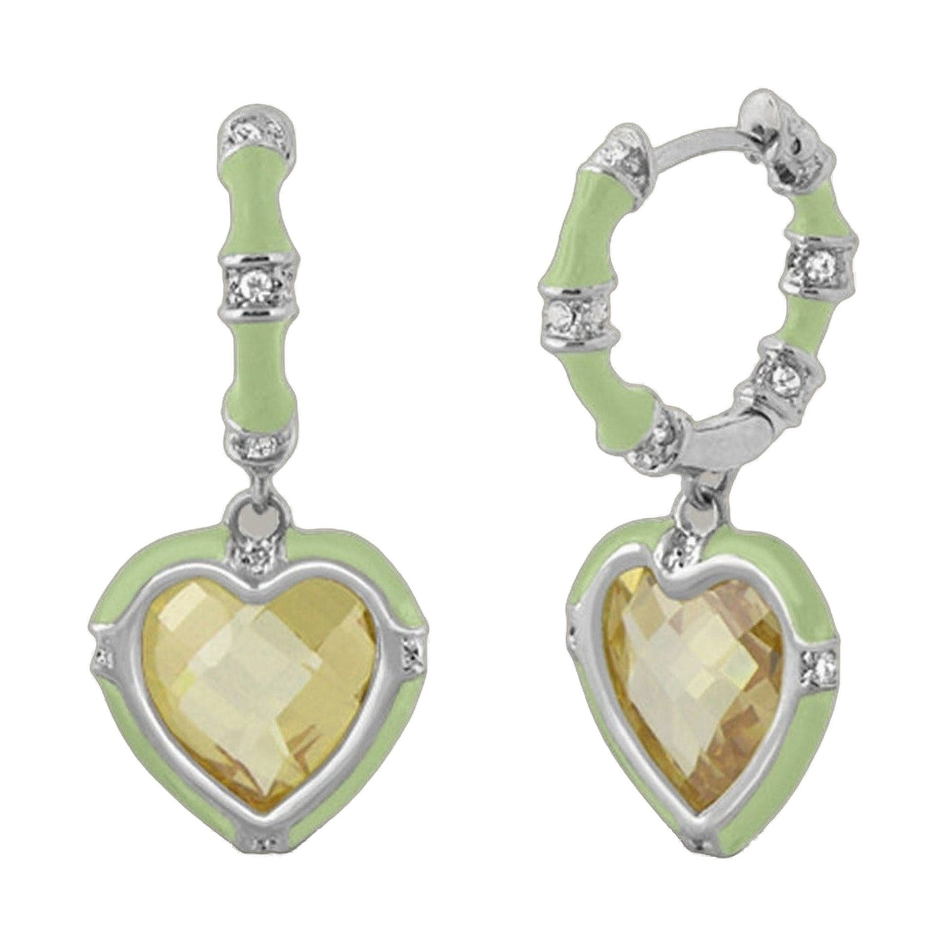 Prince Charming Cubic Zirconia Earrings two lime enamel drops with crystals by Lauren G Adams on Tampa Home & Garden Store