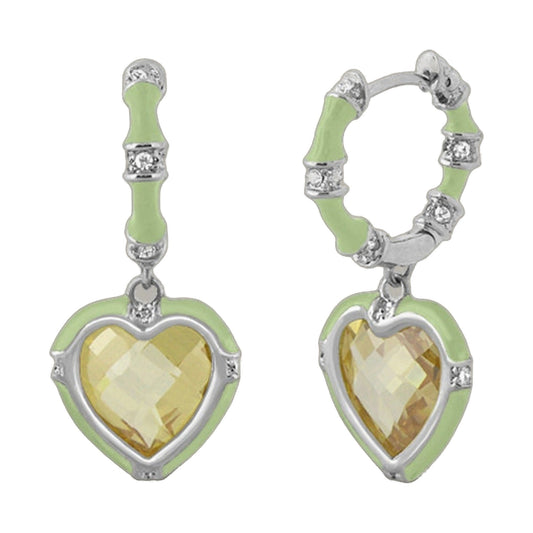Prince Charming Cubic Zirconia Earrings two lime enamel drops with crystals by Lauren G Adams on Tampa Home & Garden Store