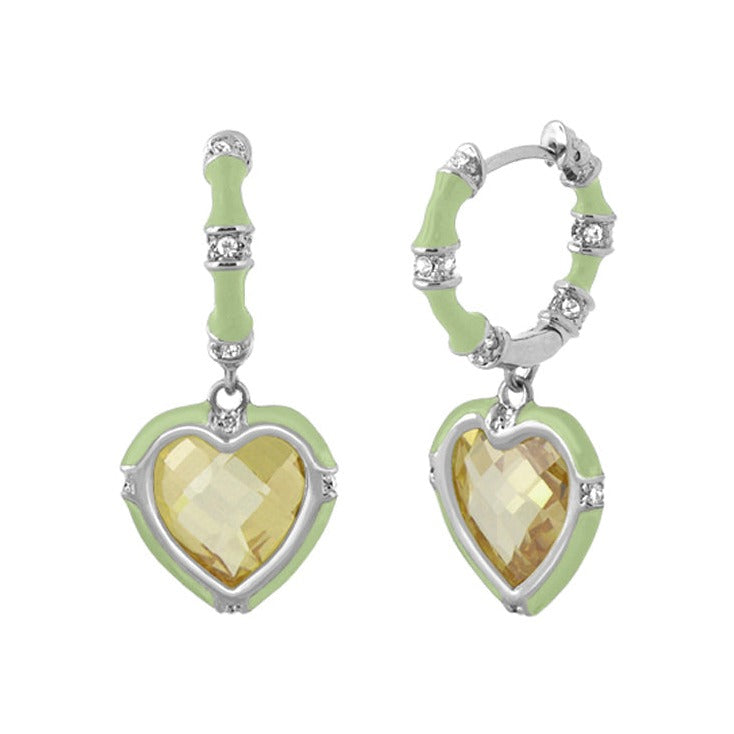 Prince Charming Cubic Zirconia Earrings, 2 lime green enamel heart drops by Lauren G Adams on Tampa Home & Garden Store