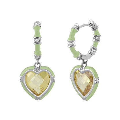 Prince Charming Cubic Zirconia Earrings, 2 lime green enamel heart drops by Lauren G Adams on Tampa Home & Garden Store