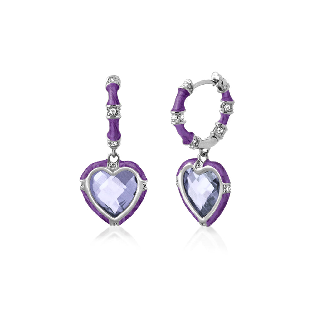Prince Charming Cubic Zirconia Earrings purple heart drops and silver hoops with stones on Tampa Home & Garden Store