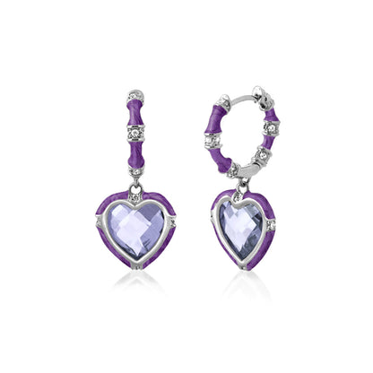 Prince Charming Cubic Zirconia Earrings purple heart drops and silver hoops with stones on Tampa Home & Garden Store