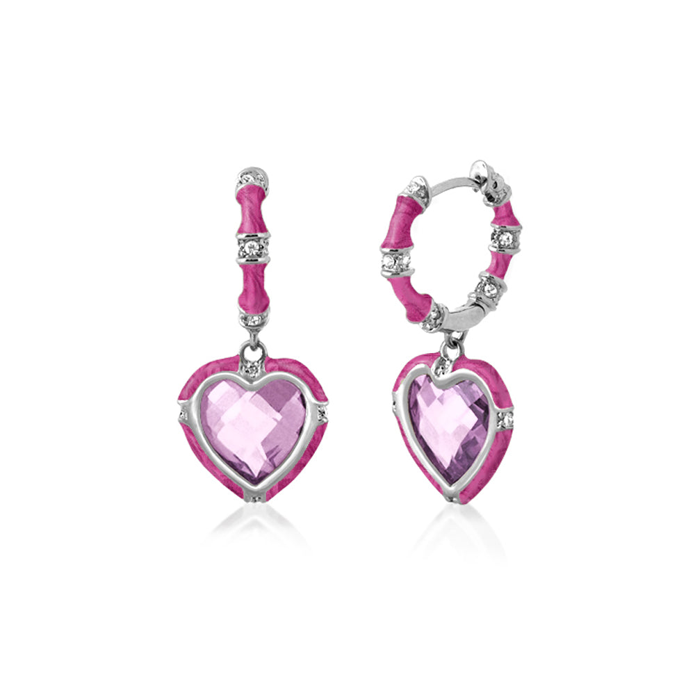 Prince Charming Cubic Zirconia Earrings pink enamel heart pendant in silver by Lauren G Adams on Tampa Home & Garden Store