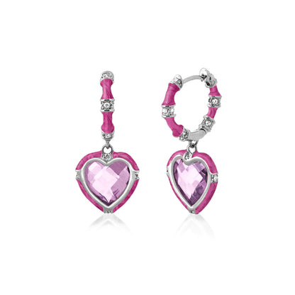 Prince Charming Cubic Zirconia Earrings pink enamel heart pendant in silver by Lauren G Adams on Tampa Home & Garden Store