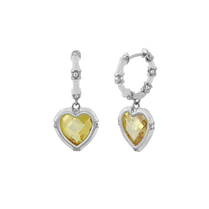 Prince Charming Cubic Zirconia Earrings, Lauren G Adams, silver-tone hoops with yellow hearts on Tampa Home & Garden Store