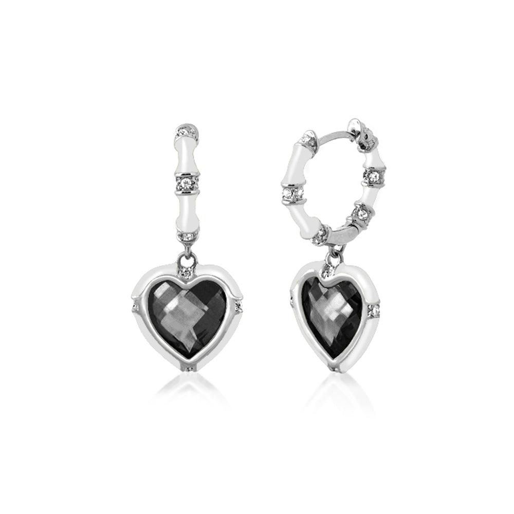 Prince Charming earrings, Lauren G Adams, silver-tone hoops with black heart pendants on Tampa Home & Garden Store