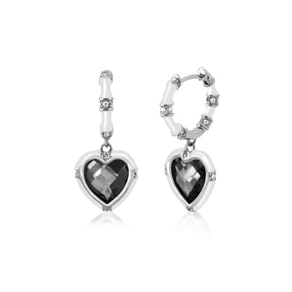 Prince Charming earrings, Lauren G Adams, silver-tone hoops with black heart pendants on Tampa Home & Garden Store