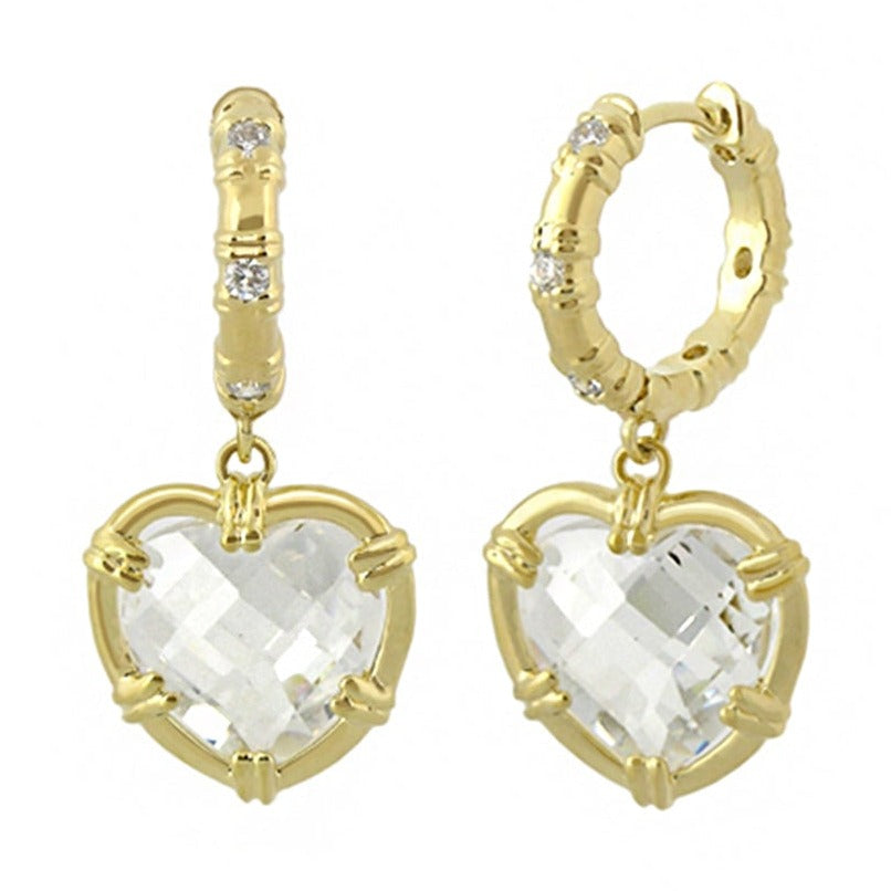 Prince Charming Heart Earrings, Lauren G Adams, gold-tone hoops with crystal hearts, 2 earrings on Tampa Home & Garden Store